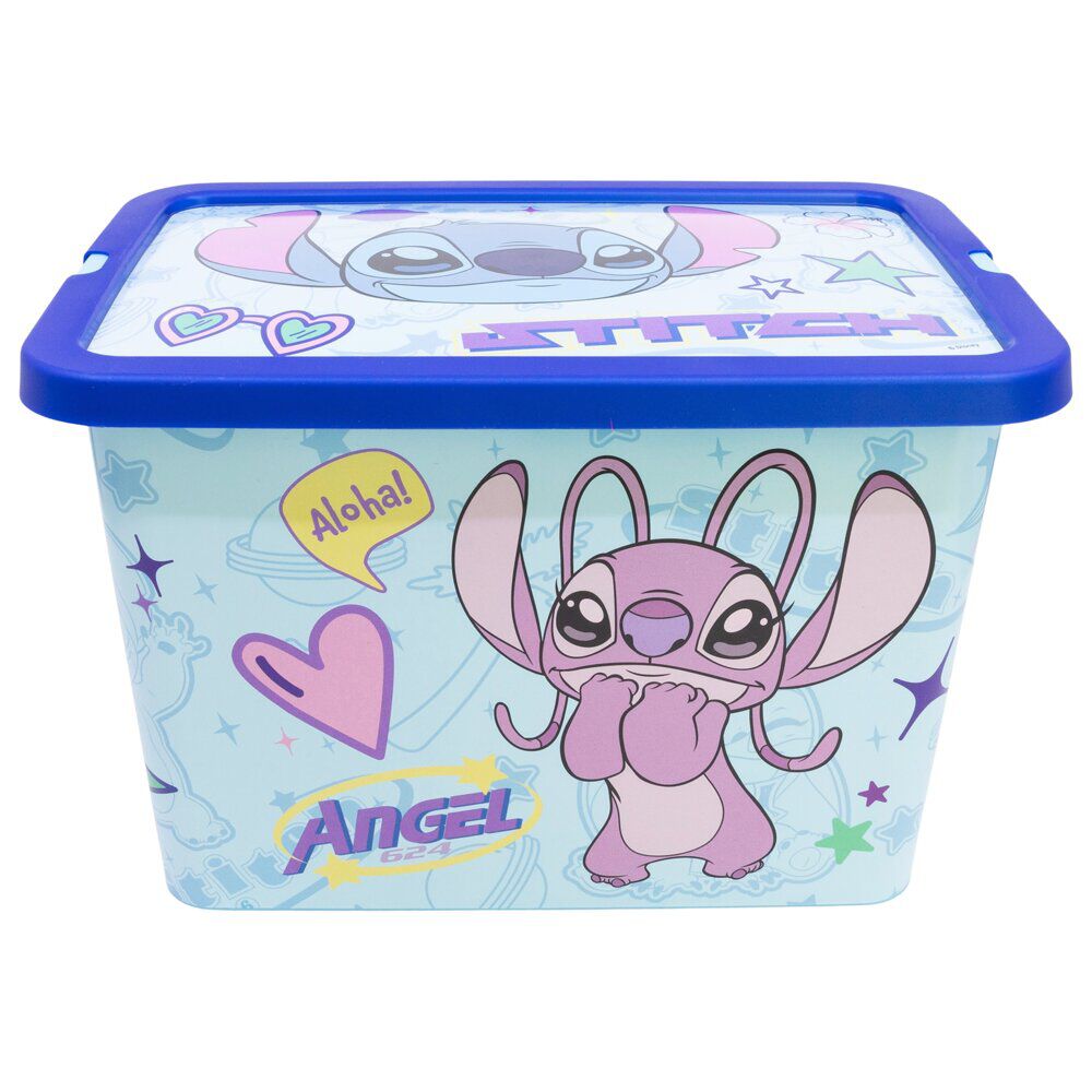 Box de rangement Disney Stitch et Angel 23L plastique bleu 40x30xH27,5cm