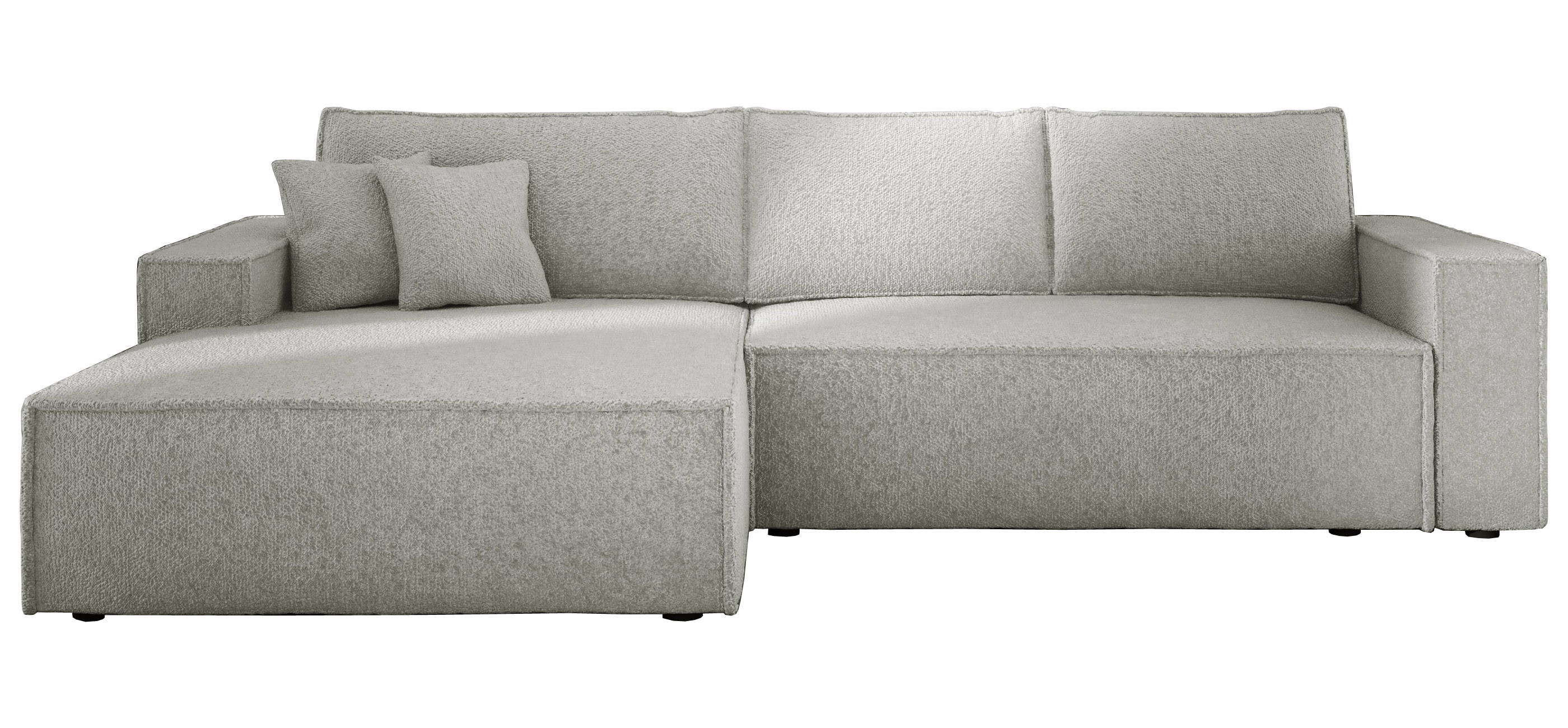 Jasnoszara sofa narożna na sprężynach COBRA S pojemnik boucla lewa