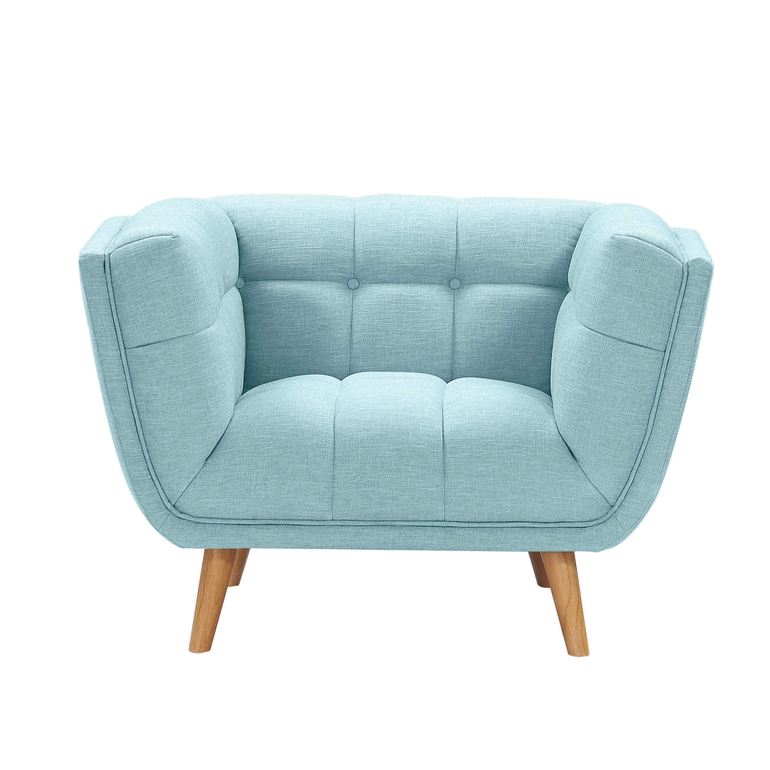 CARMEN - Fauteuil capitonné en tissu bleu clair