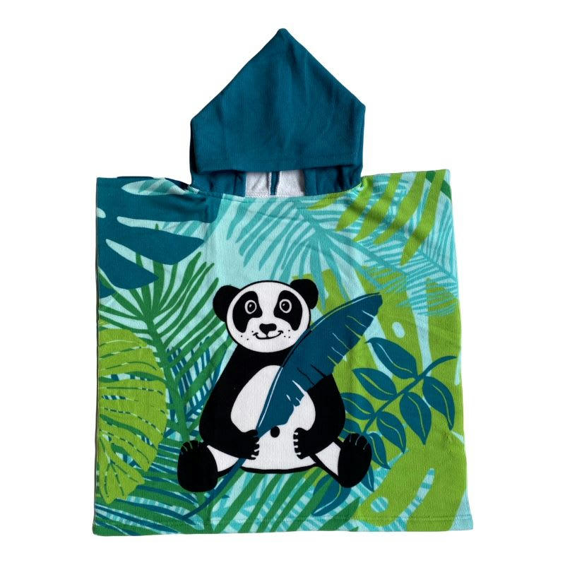 PONCHOS  PLAGE ENFANTS - Poncho microfibre enfant Panda vert