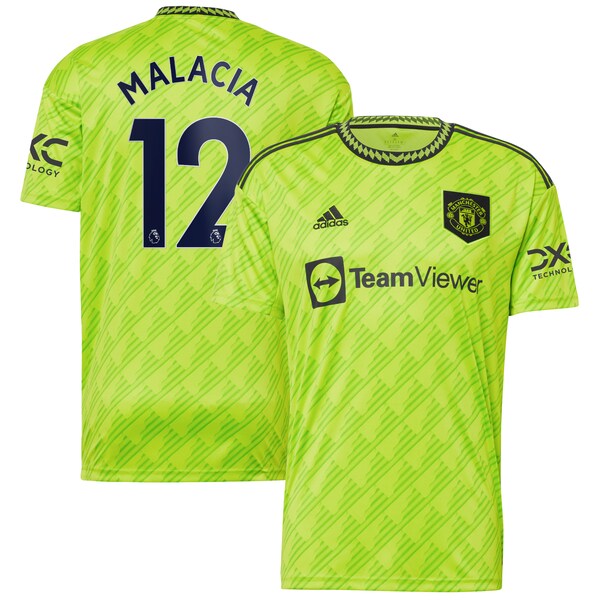 Tyrell Malacia Manchester United adidas 2022/23 Third Replica Player Jersey - Neon Green