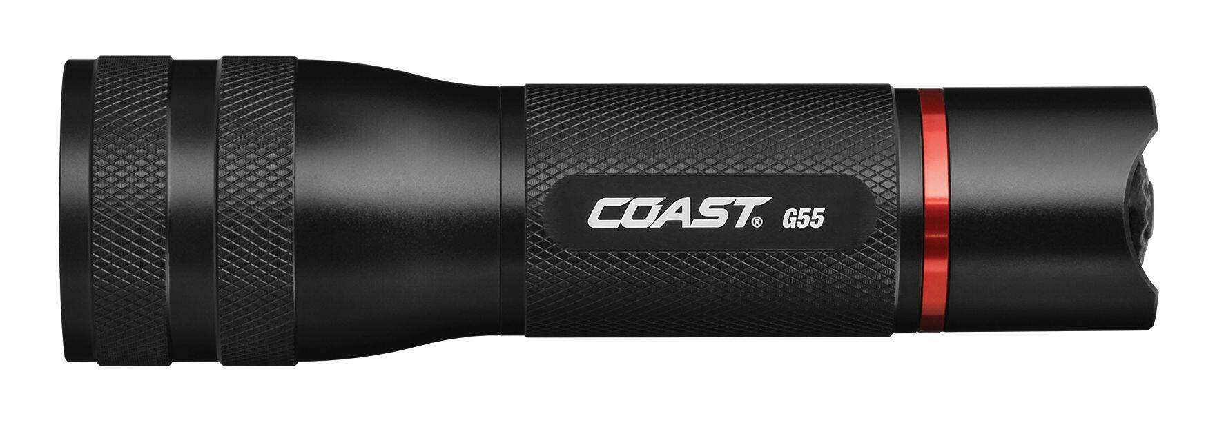 Coast G55 650 Lumens Water Resistance Aluminum Twist Focus Handheld Flashlight, Batteries Included, Black