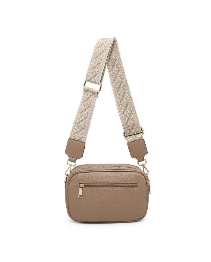 JFY Quited Heart Pattern Double Zip Top Sections Cross Body Bag