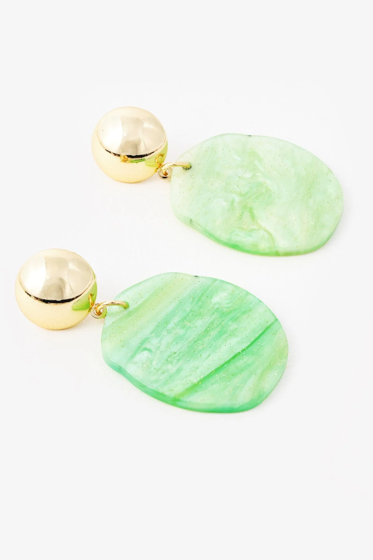Green Crinkle Disc Earrings