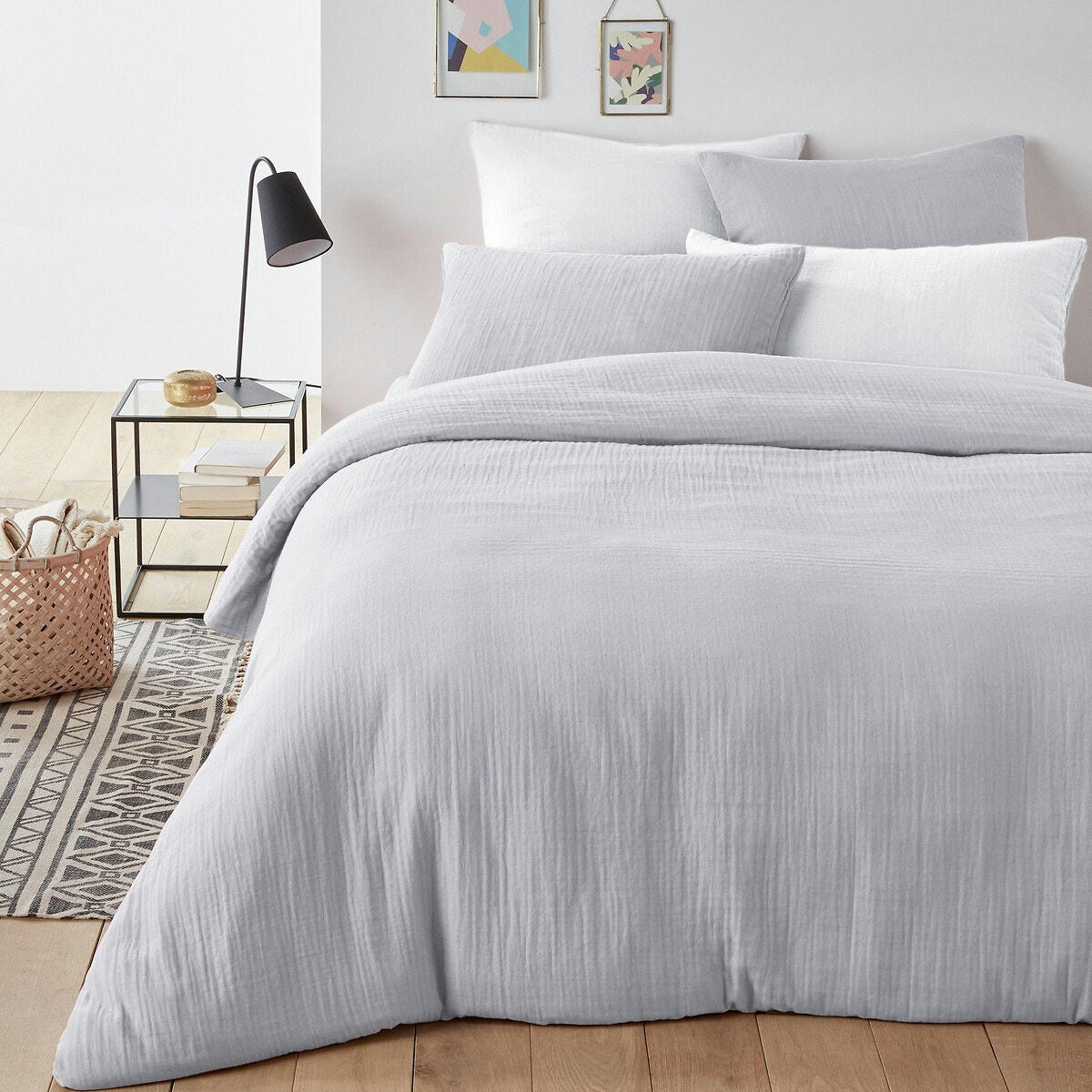 Drap plat uni en gaze de coton, Snow