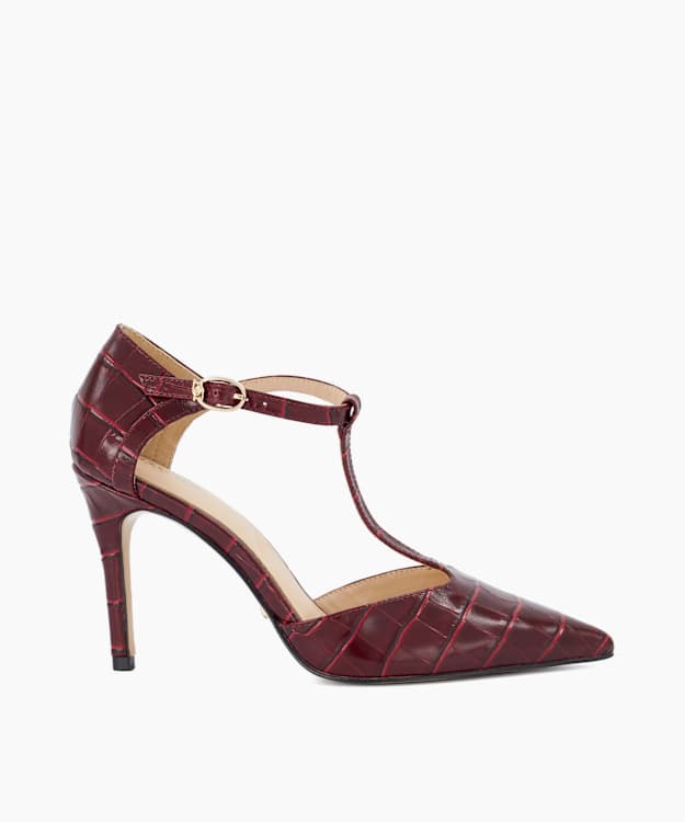 Castered Burgundy - Croc-Effect Leather Court Shoes