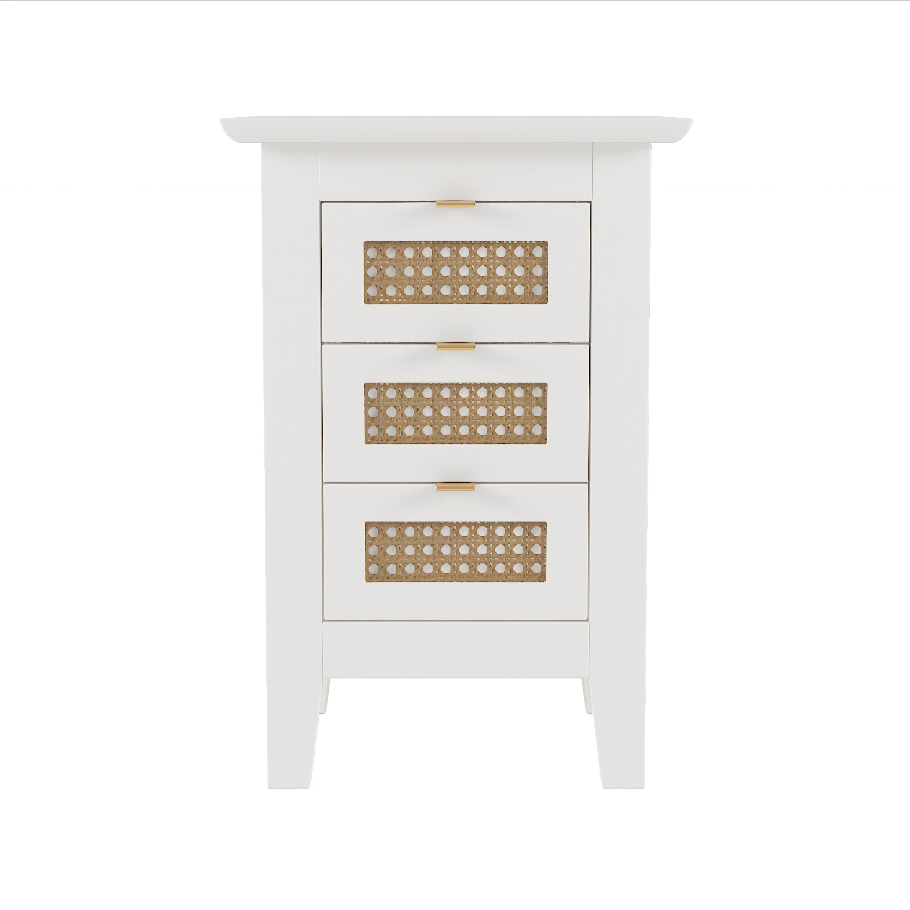 Wooden Nightstands Set Of 2 With Rattan-Woven Surfaces And Three Drawers