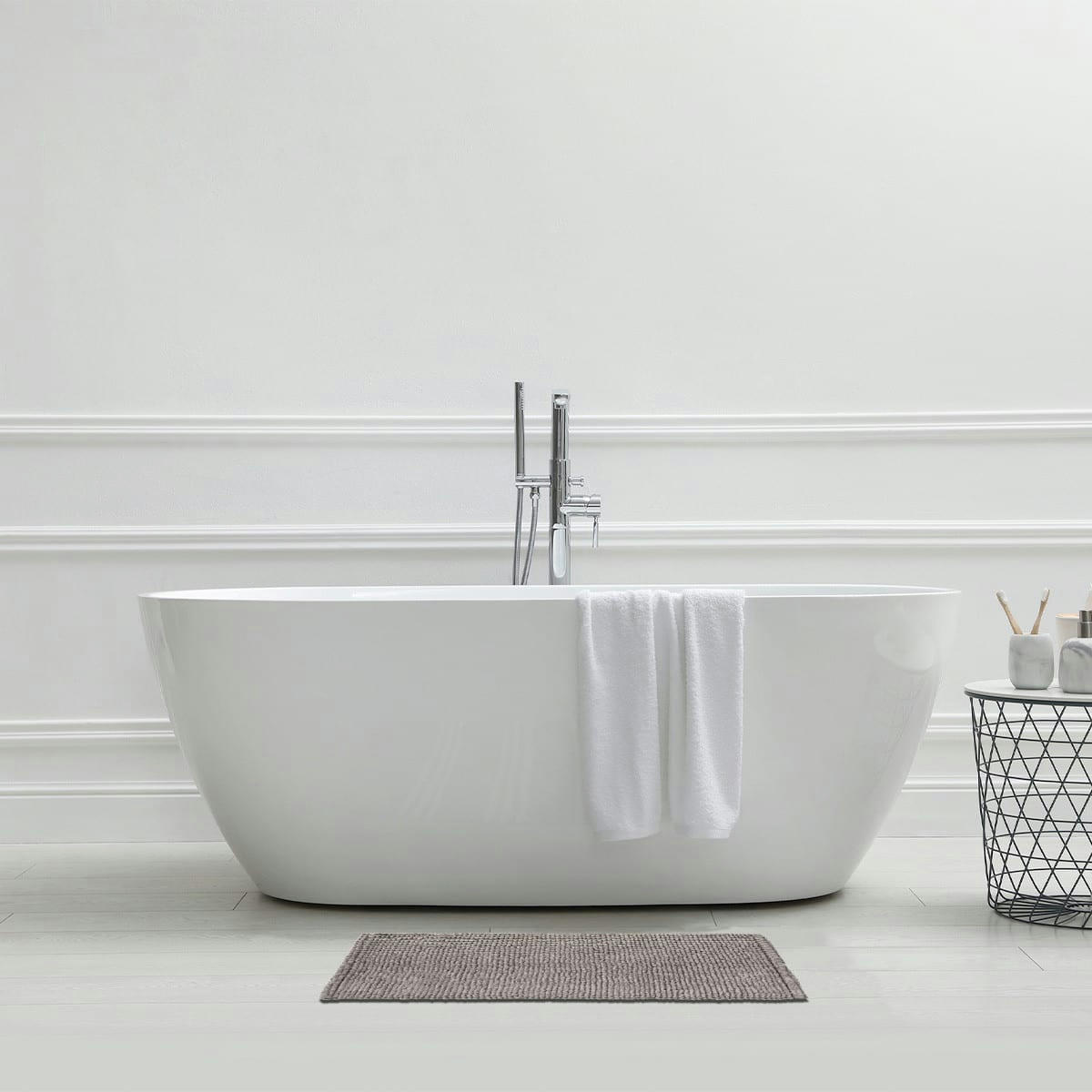 BALI - Tapis de bain en polycoton uni taupe 50x80cm