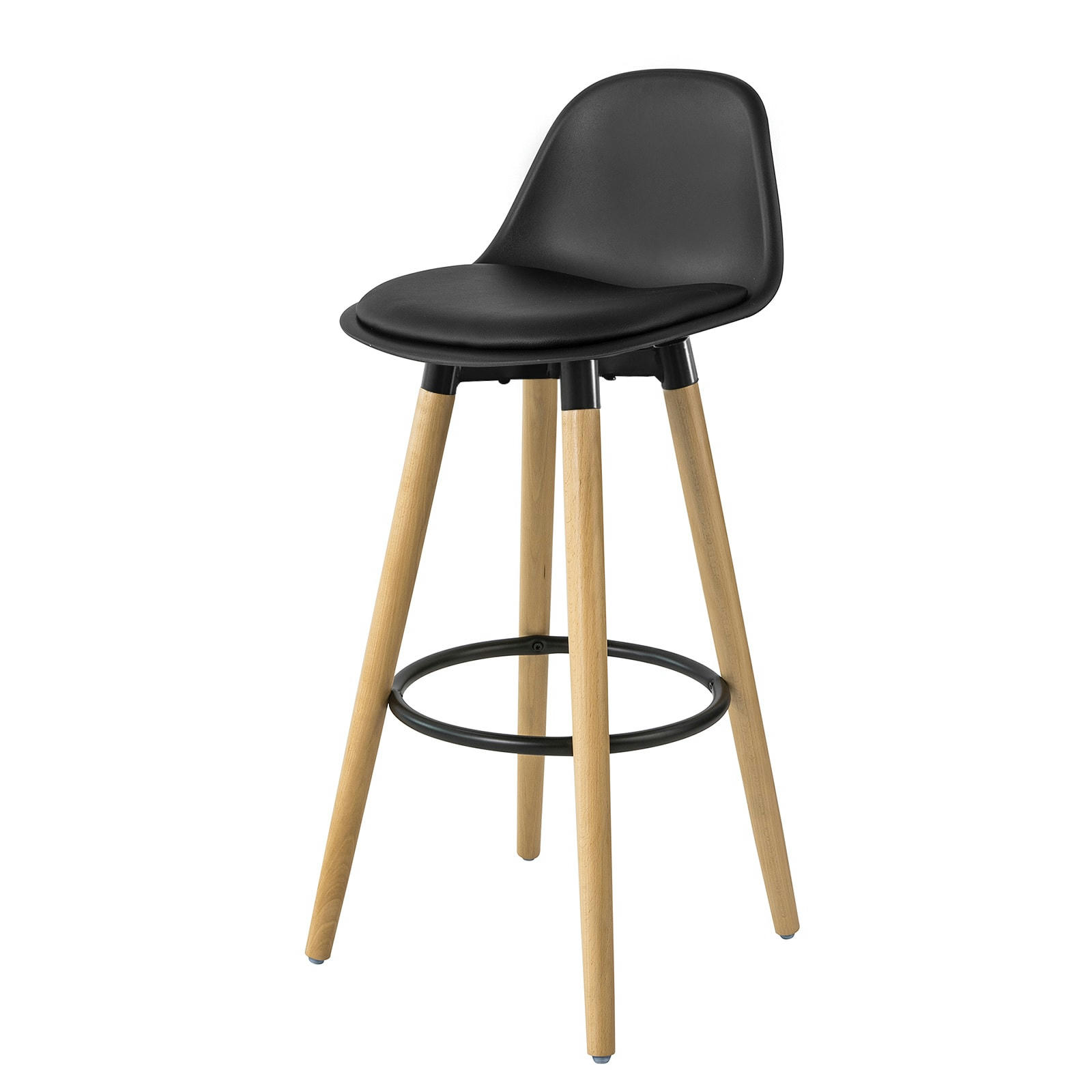 - Tabouret de bar en bois avec dossier noir