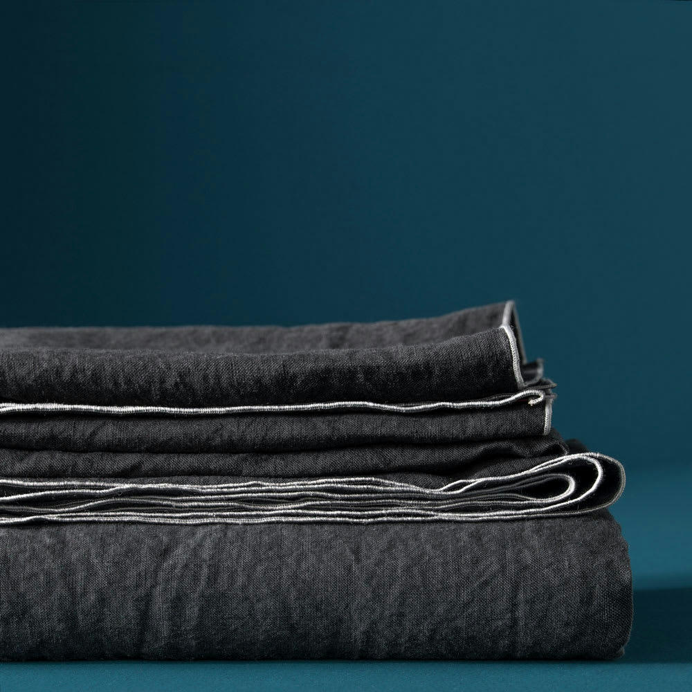 AUTOUR DU LIN - Nappe en lin lavé 180x300cm Anthracite-grisclair