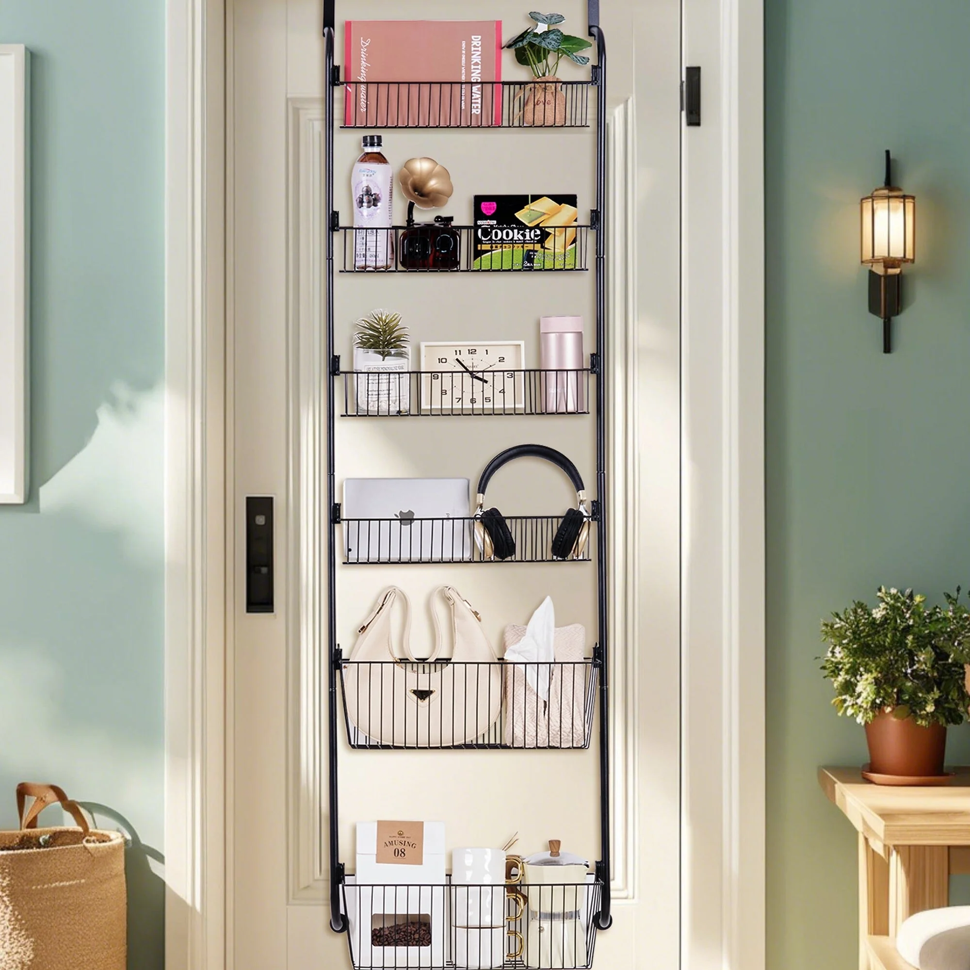 Javlergo 6-Tier Over The Door Pantry Organizer, Pantry Organization and Storage, Wall Spice Rack Seasoning Shelves