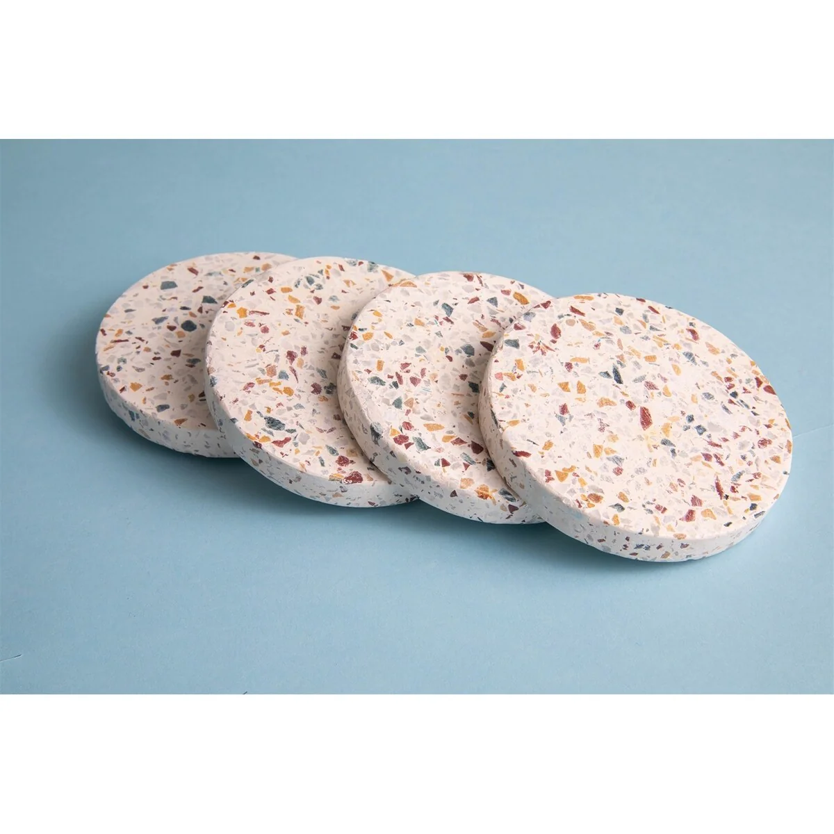 Set of 4 Terrazzo Round Coasters w/ Twine - White