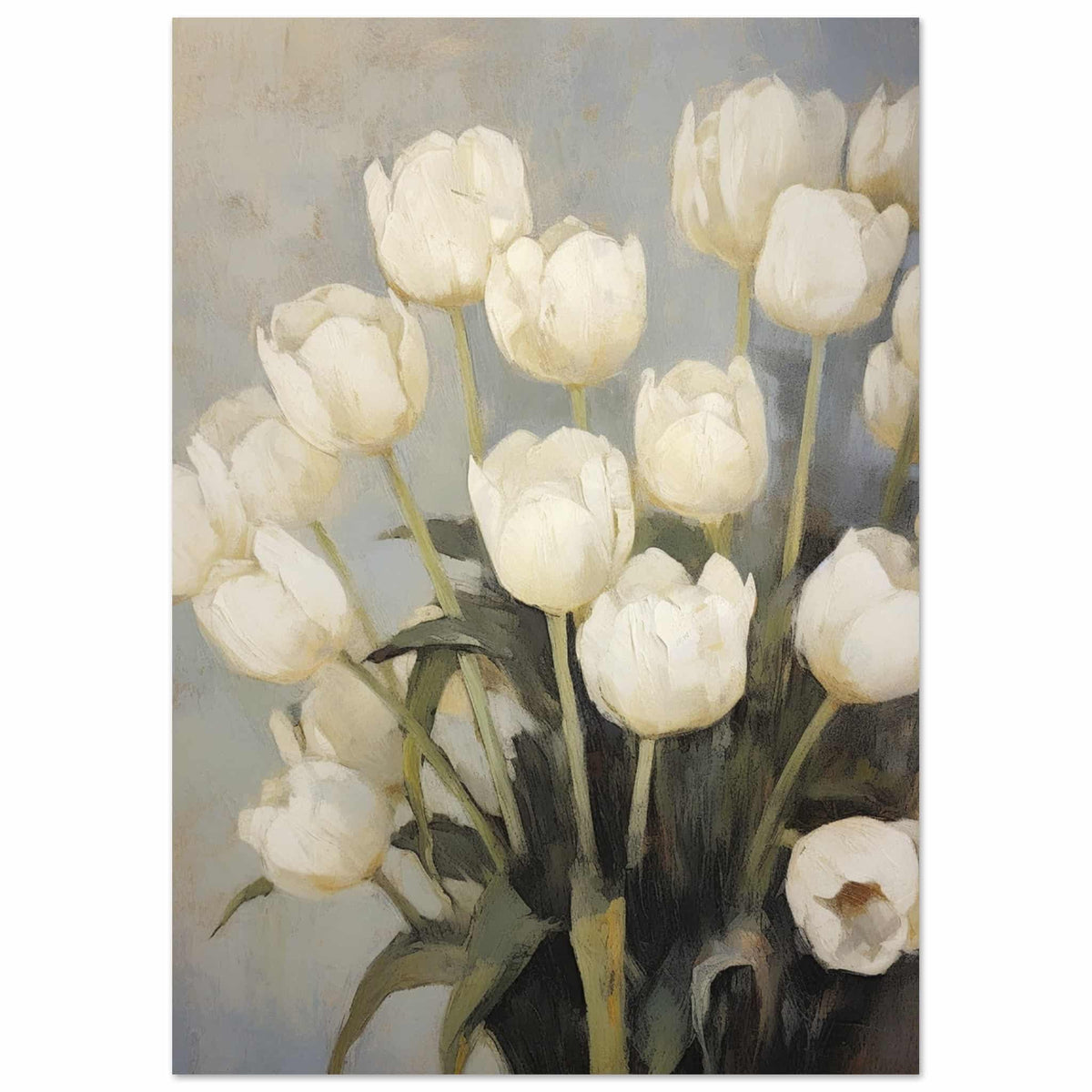 Artfulprints Poster White tulips  - A4 21x29.7 cm - Wit