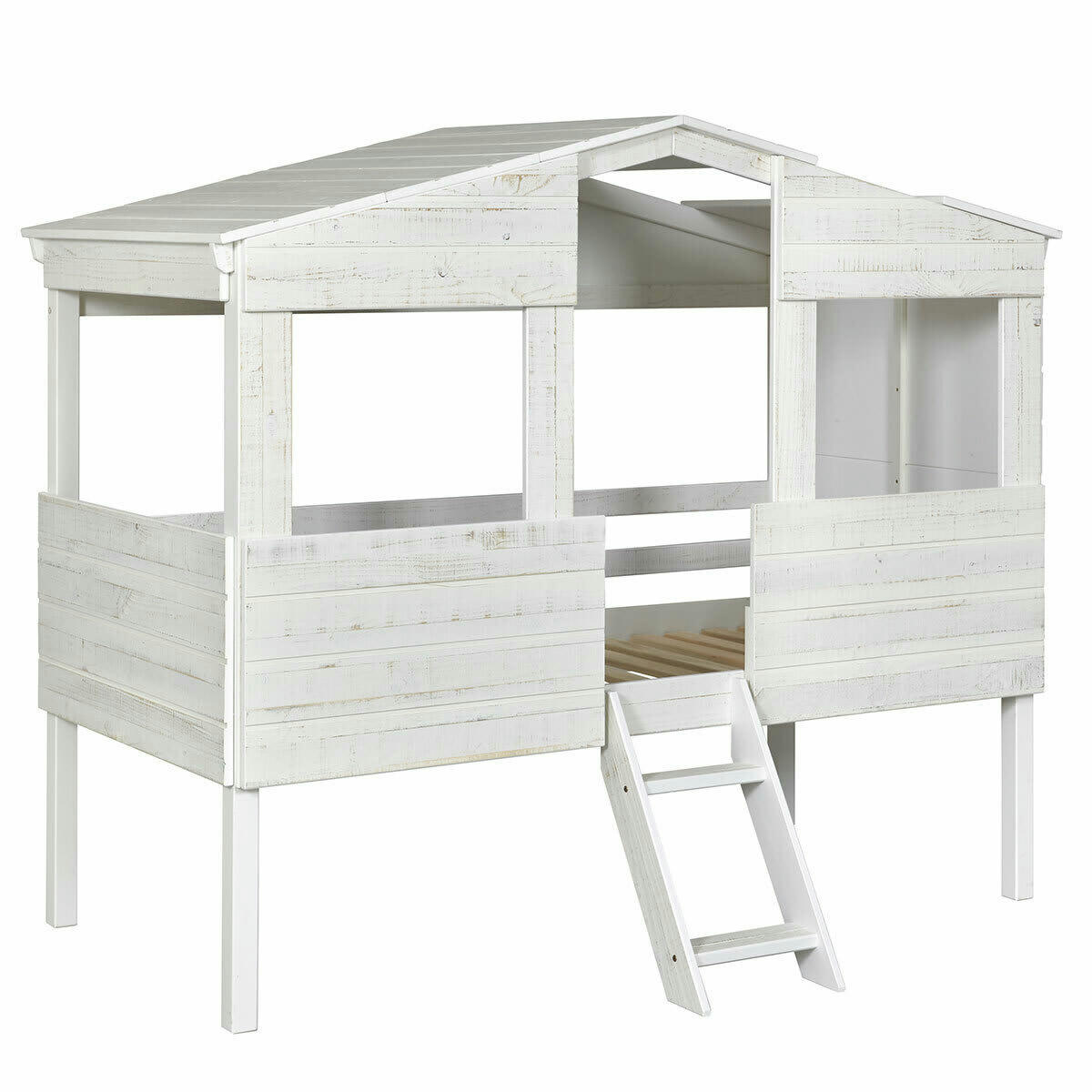 ROBY - Lit cabane avec matelas 90x200 cm bois massif blanc