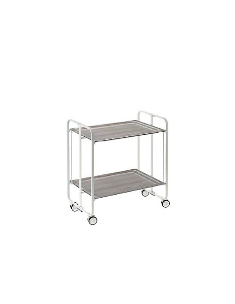 Desserte pliante BAUHAUS avec roulettes, Structure blanche, 2 niveaux, 4 positions