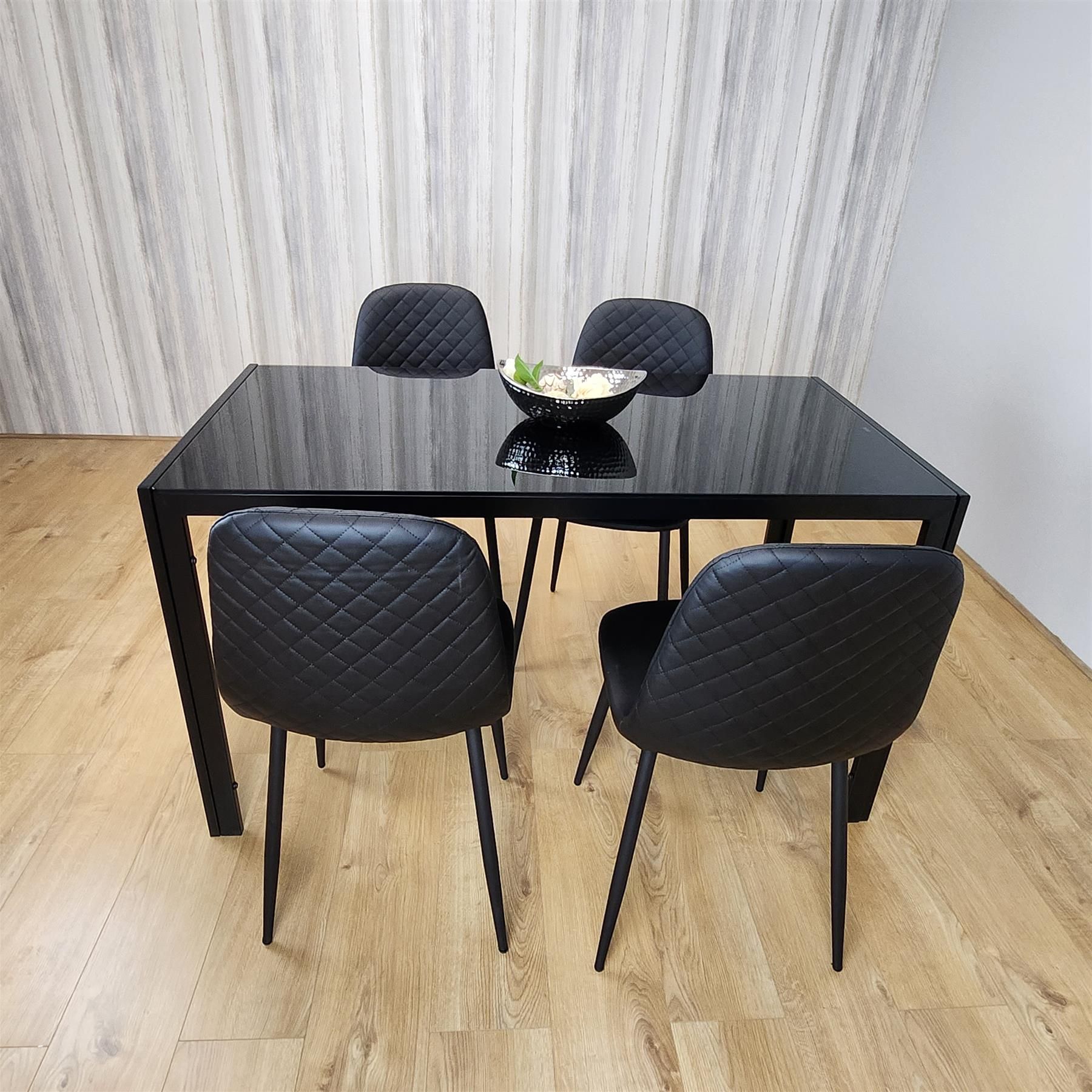 KOSY KOALA Dining Table and 4 Chairs Modern Black Glass Table With 4 Black Chairs Dining Room Furniture