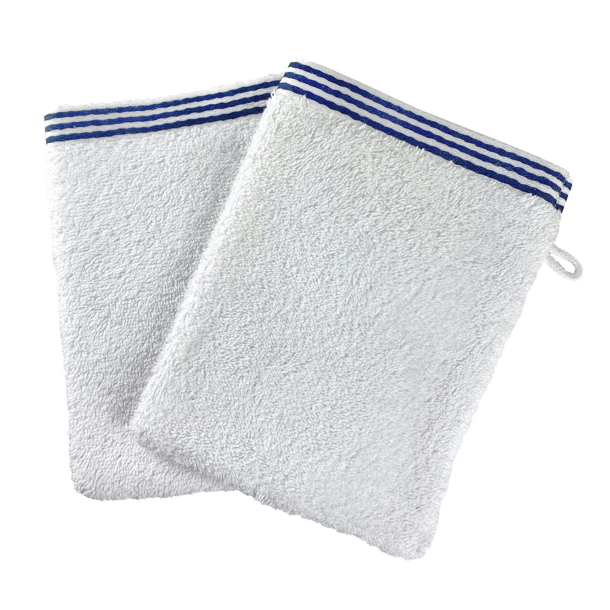 PHARE - Lot de 2 gants de toilette 15x21 blanc en coton 450 g/m²