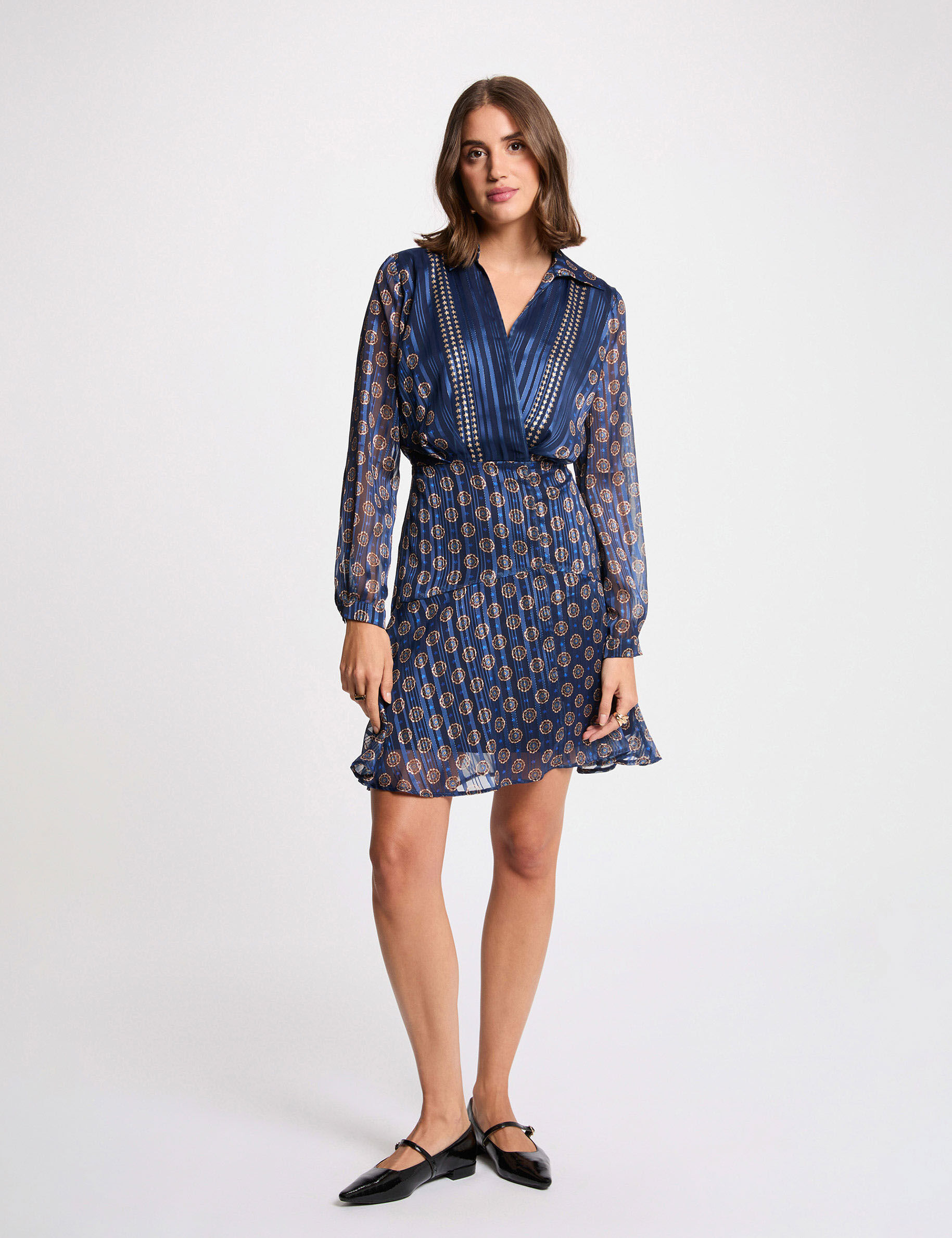 Flowy V-Neck Dress Multicolor Women