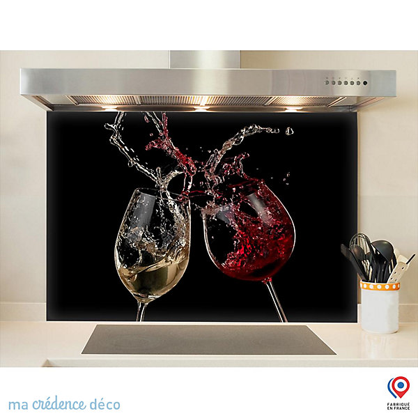 Crédence cuisine fond de hotte Verres à vin rouge et blanc - Verre trempé - L 90 cm x H 70 cm - MaCrédenceDéco