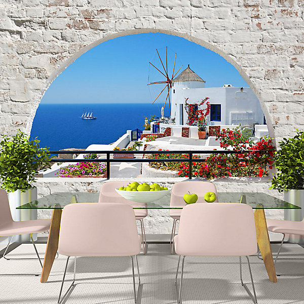 Papier peint intissé panoramique paysage summer in santorini 300x210 cm