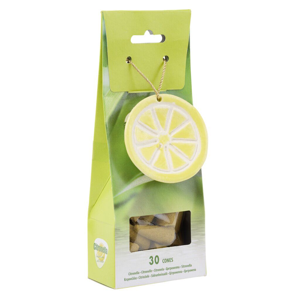 Cône encens citronnelle x30 avec support céramique citron jaune