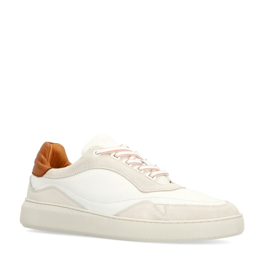 Manfield Witte leren sneakers met beige details