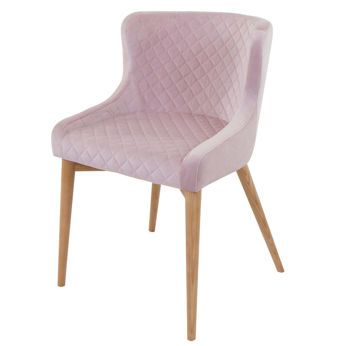 PARIS - Chaise velours rose poudré piétement frêne