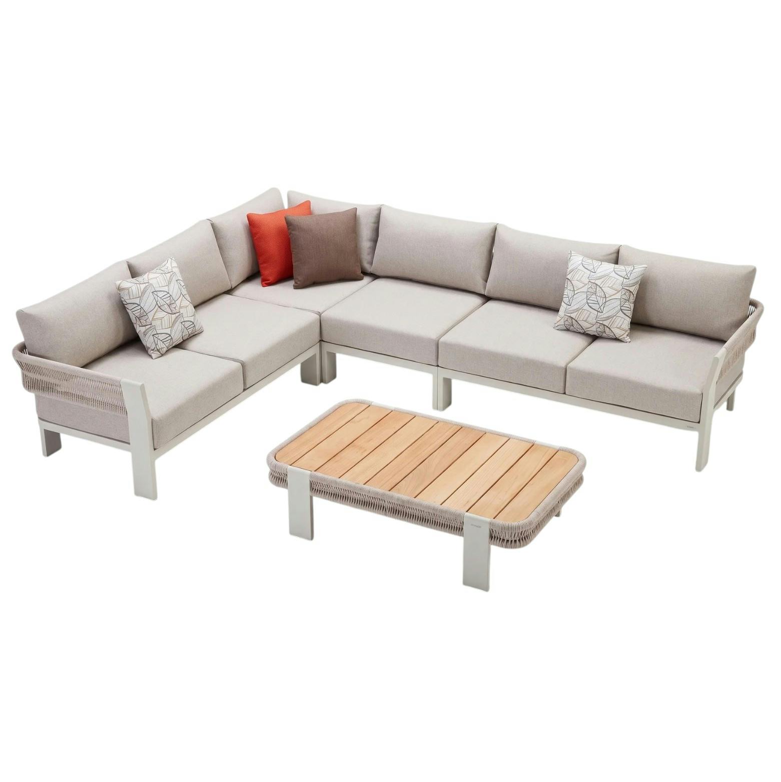 Salon de jardin 5 places, canapé d'angle   table basse BORROMEO