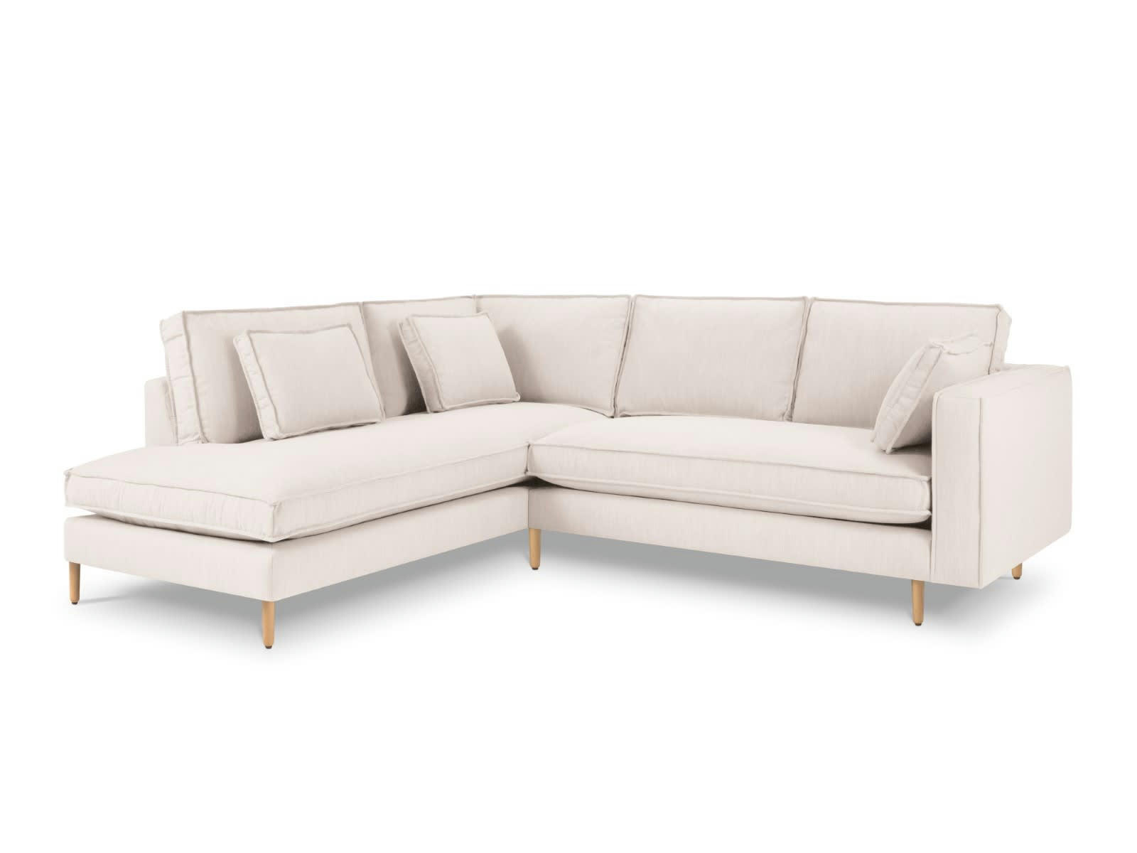 ALEXIS - Canapé D'Angle Gauche 5 places en Tissu Structurel Beige Clair