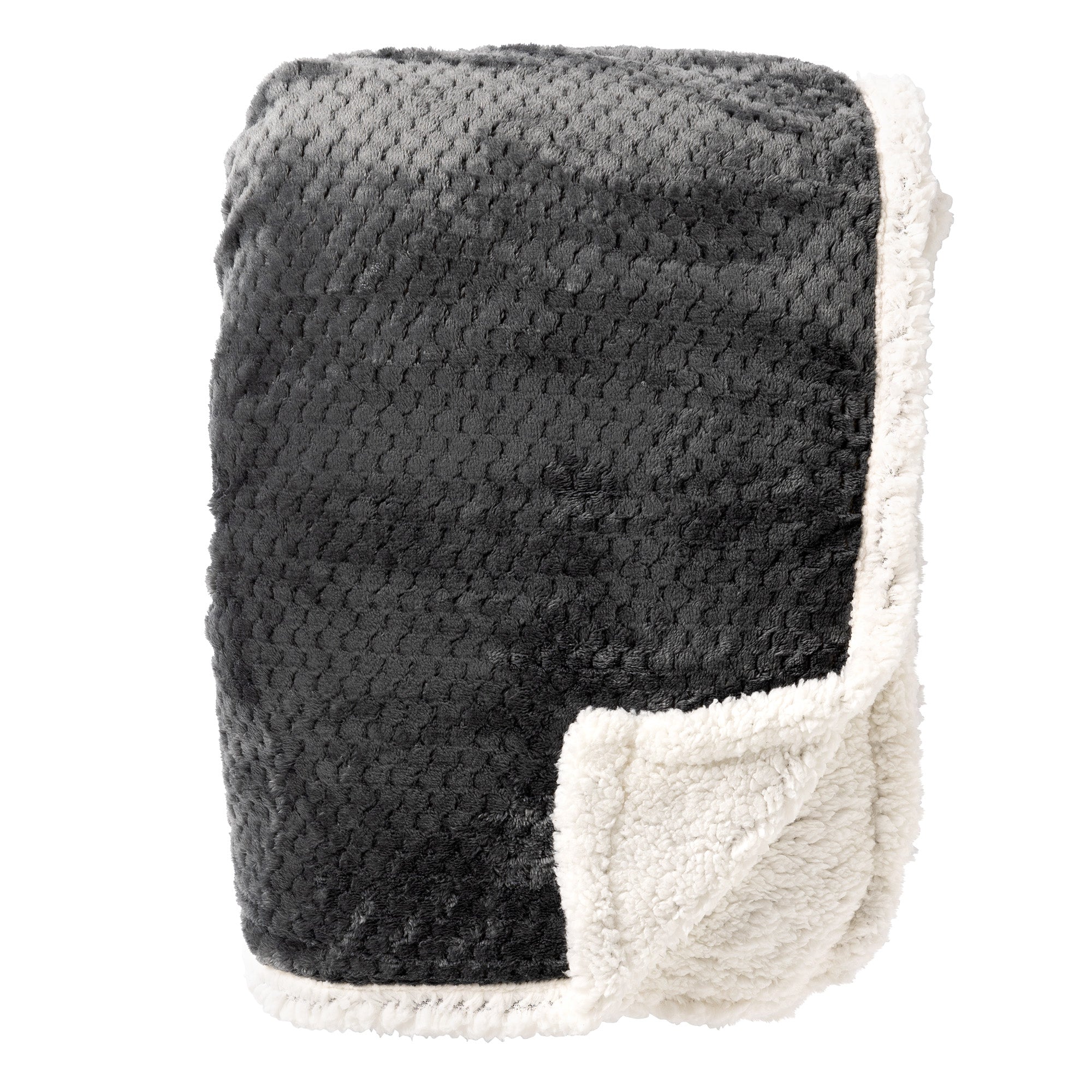 CODY - plaid 150x200 cm - sherpa fleece deken - honingraatpatroon - Charcoal Gray - antraciet