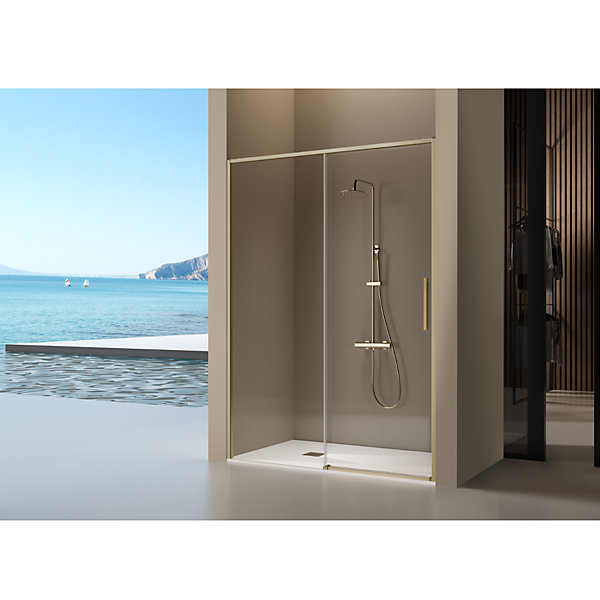 Paroi de douche doree fixe   porte coulissante DELTA or brosse 159-161.6 cm