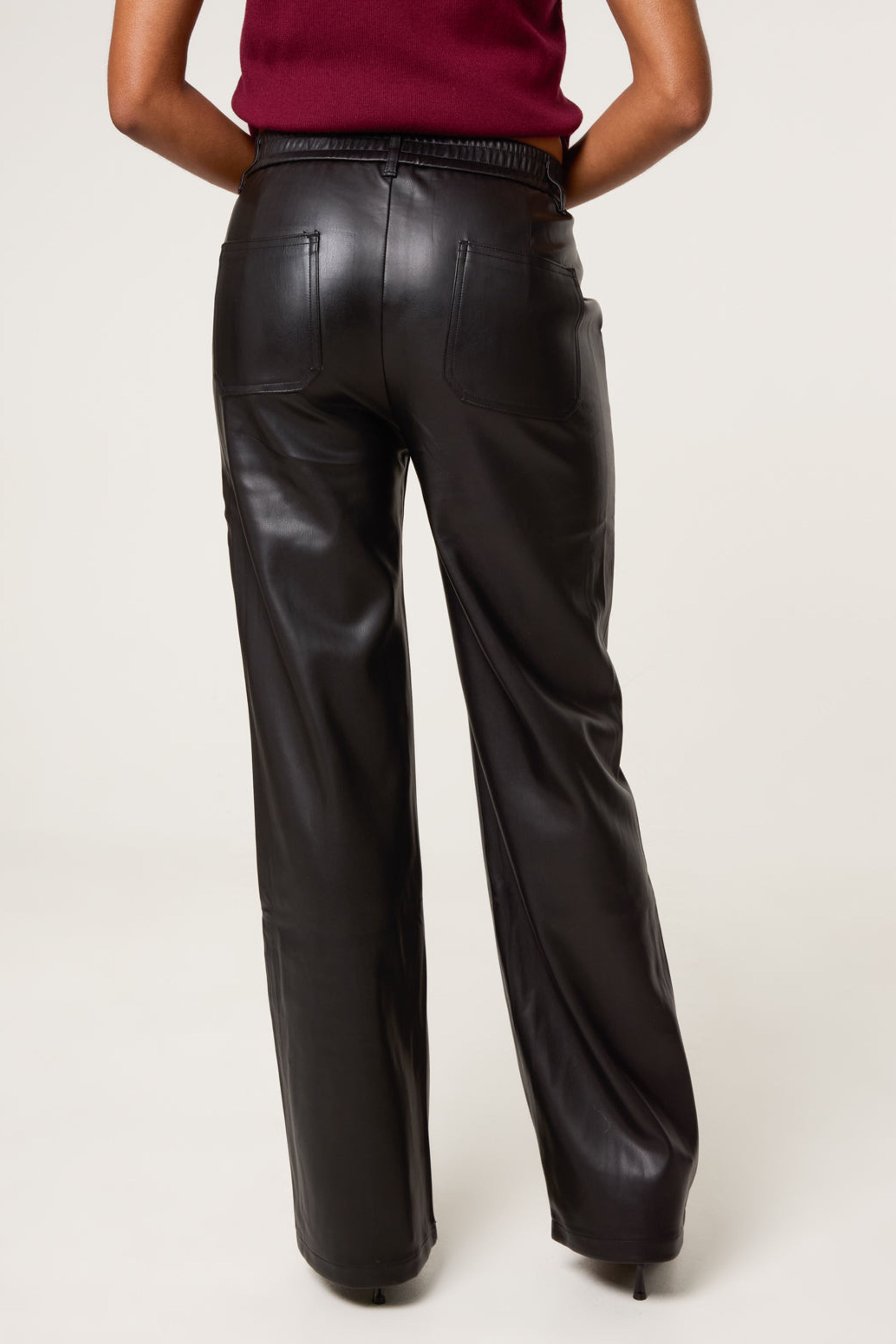 Blue Vanilla Black PU Wide Leg Trousers