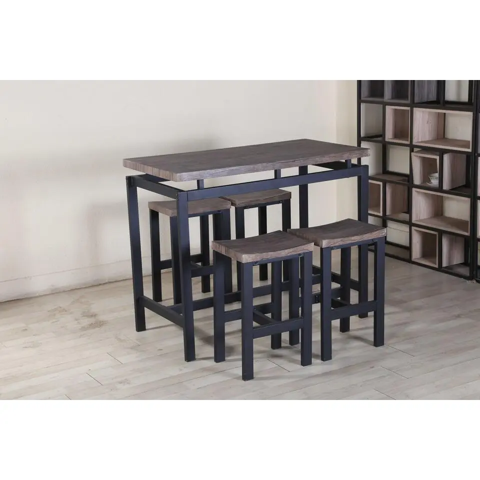 Barset Mesin 120x60 met 4 barkrukken - bruin/zwart