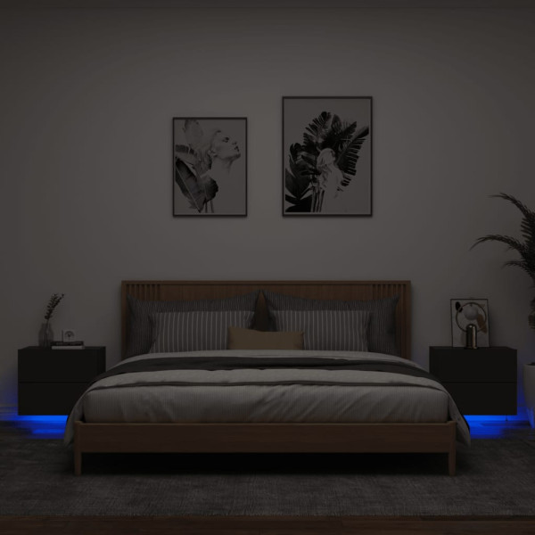 2x Szafka Nocna Stolik Komoda Czarna Wisząca z LED Do Sypialni 50x39x41 cm