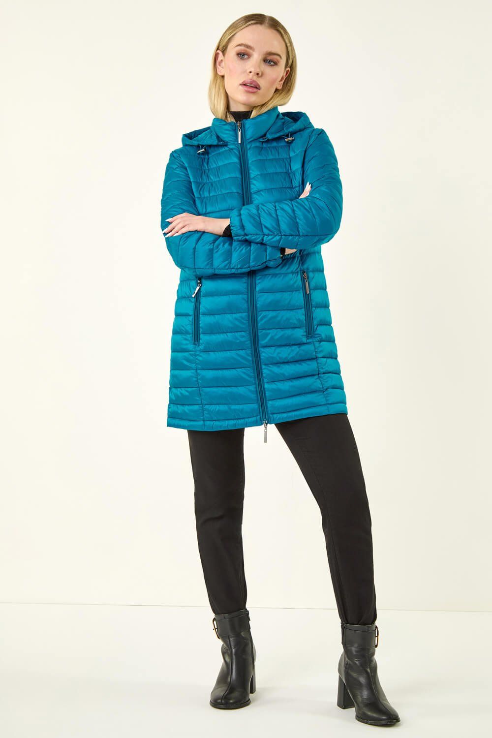 Roman Petite Metallic Finish Quilted Puffer Coat