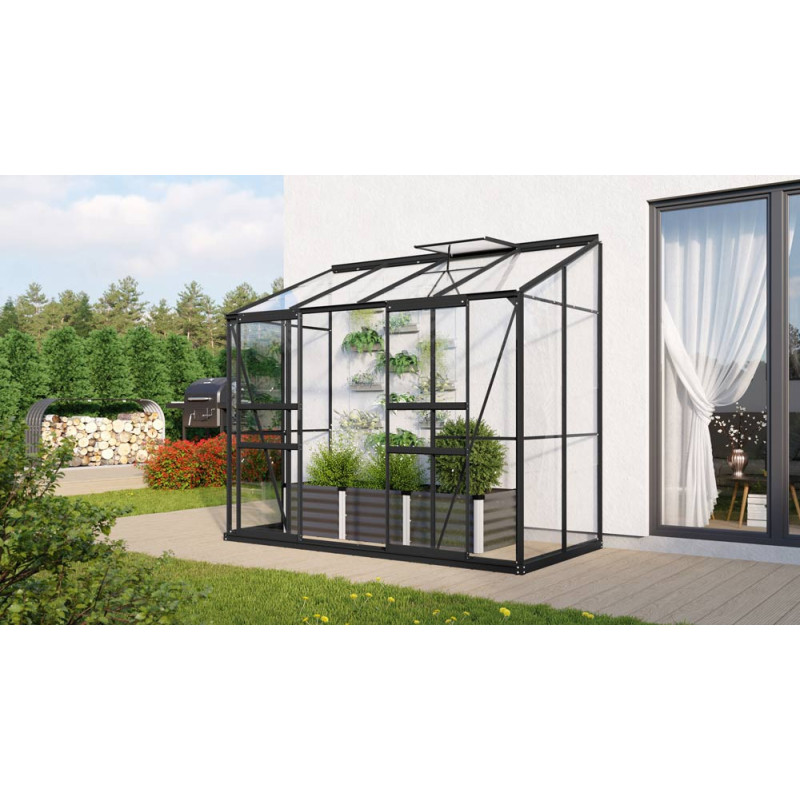 Serre adossée en verre Styx noire 3,3 m² VITAVIA