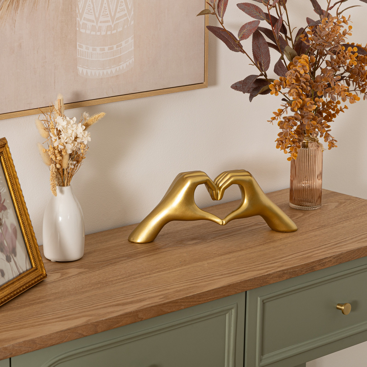 Table top hand heart decoration "Amy" Resin, Gold, L.31 cm