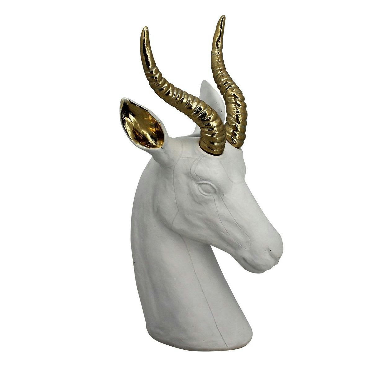 SPRINGBOK - Vase en forme de gazelle en résine blanc et or