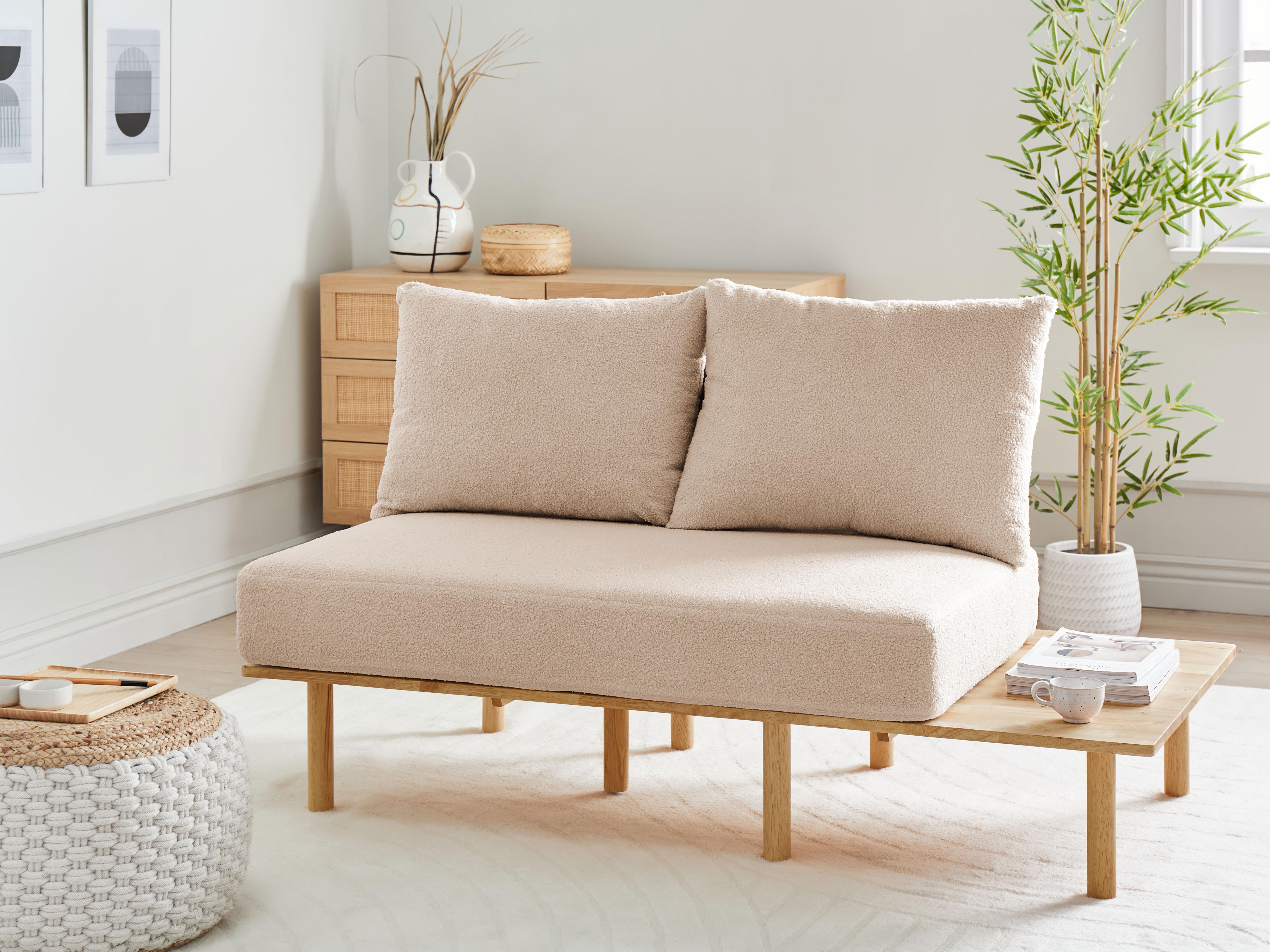 Sofa 2 Seater SALO Boucle Beige with Tables