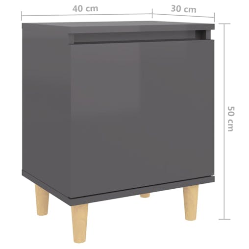 NNEVL Bed Cabinet with Solid Wood Legs High Gloss Grey 40x30x50 cm