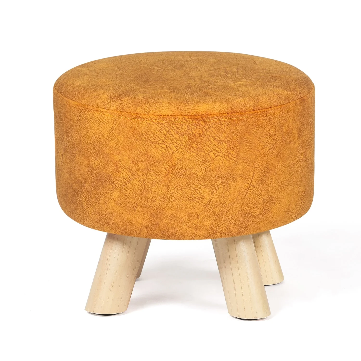 Adeco Round Ottoman Velvet Foot Rest Stool with Non-Skid Legs