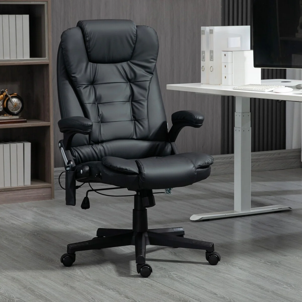 Leather Upholstered Recliner Massage Office Chair, Gaming Chair with Heating and Vibration Function Stress Relief Chair