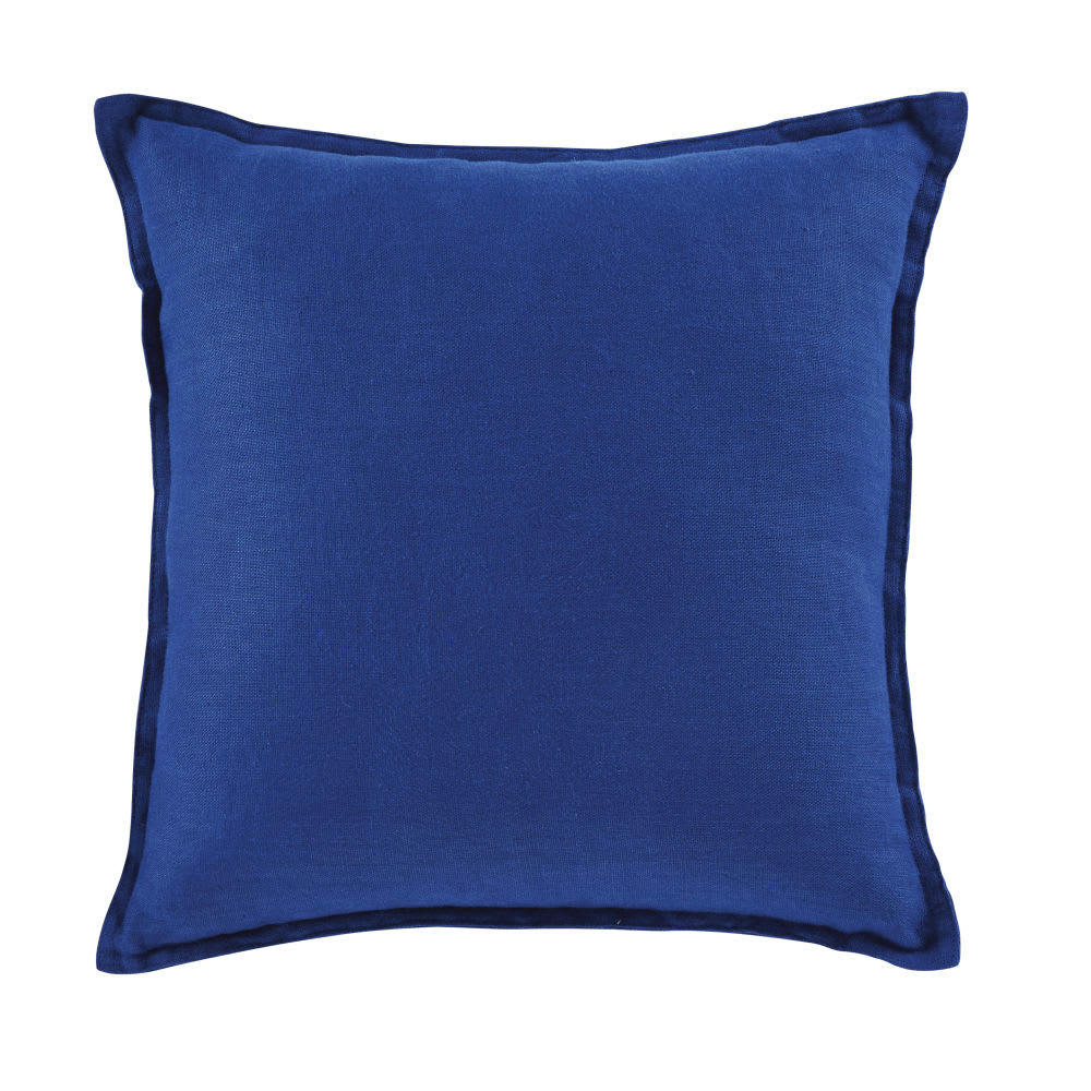 - Coussin en lin lavé bleu indigo 45x45