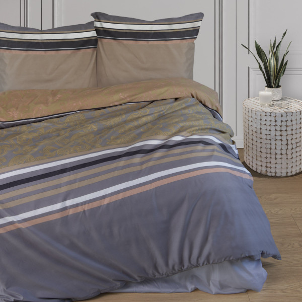 Pościel z mikrofibry 160x200 szara złota glamour ornamenty pasy