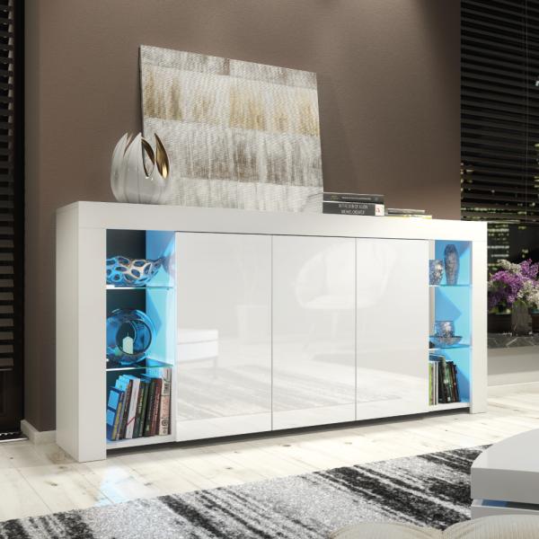 Komoda 164cm RTV ONE FURNITURE - Biały Laminat & Połysk
