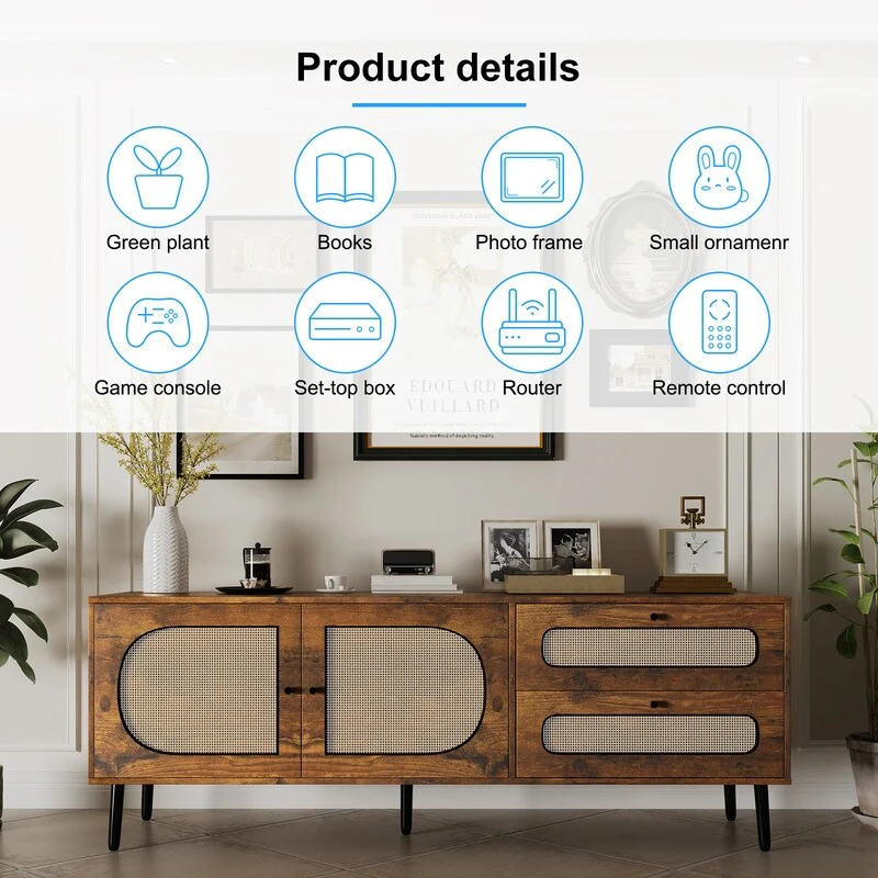 Mixoy TV Stand for 32-65 Inch TV, Entertainment Center with Shelves and Storage Cabinets, Media Console Table for Living Room