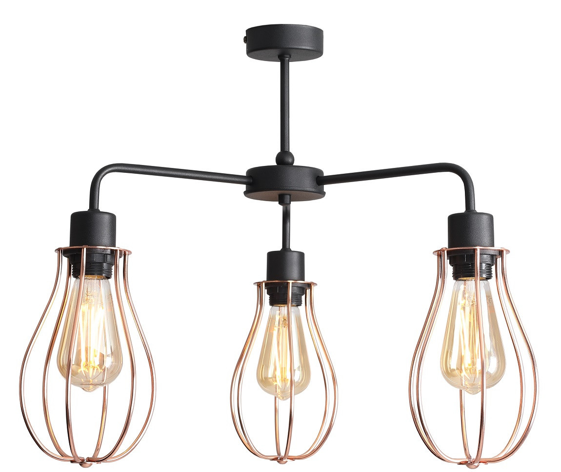 Lampa wisząca czarna-mosiądz ALLEGRA 3xE27x60W wym: 73x56x56 cm Aldex