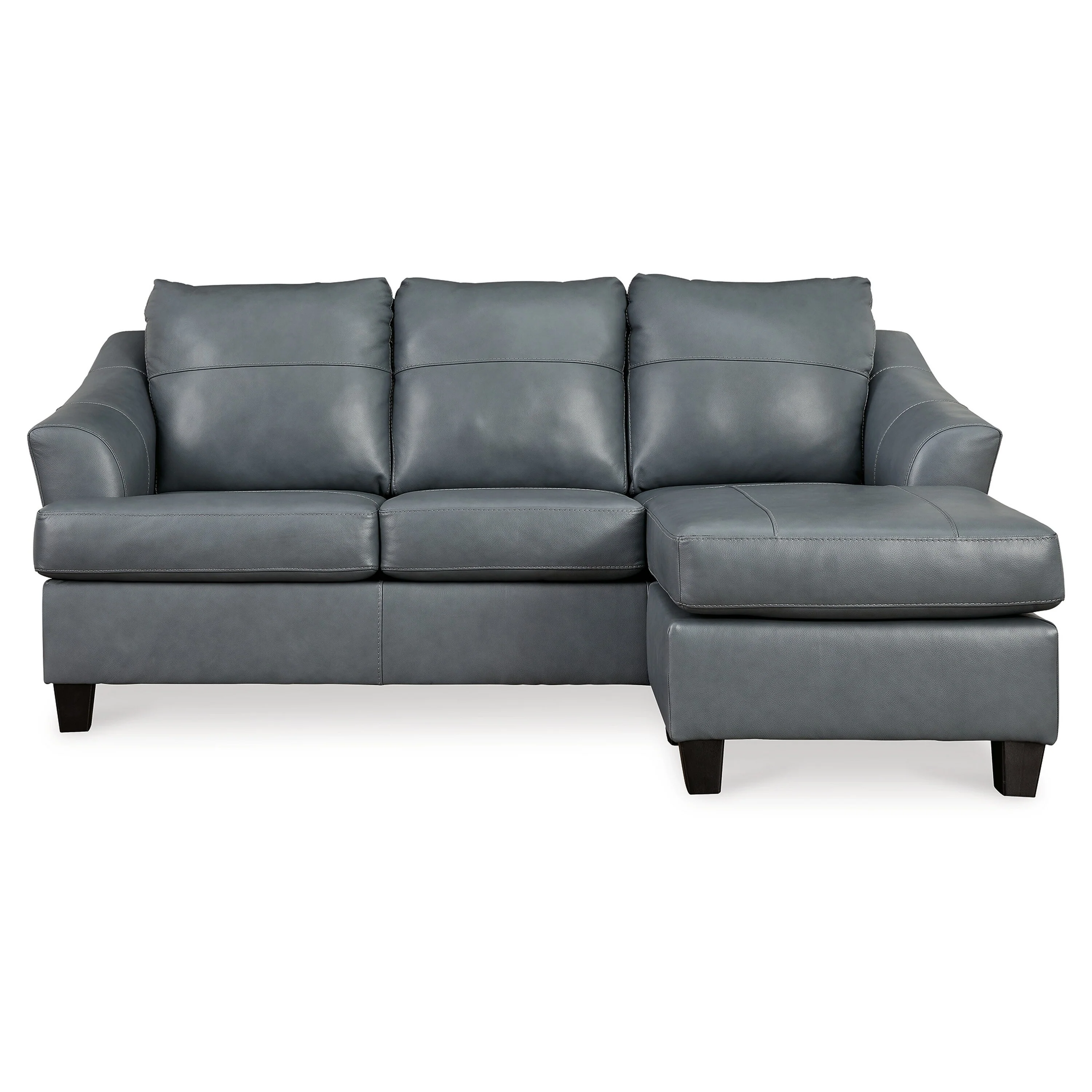 Geno Sofa Chaise Sectional, Modern Steel Gray Leather Match, 88 Inch