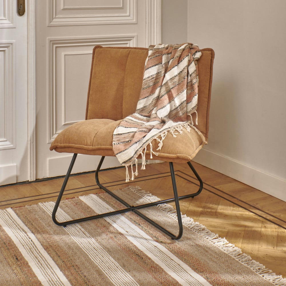 FORREST - Fauteuil en velours côtelé pieds métal camel