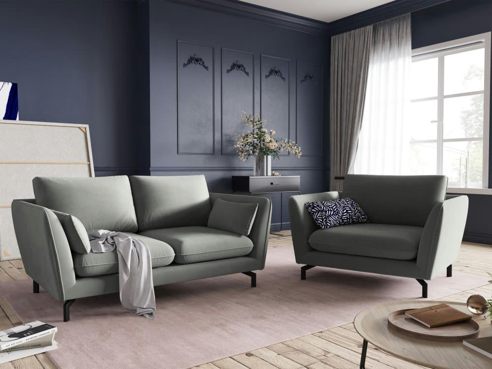 PODIUM - Canapé 2 places en velours gris clair